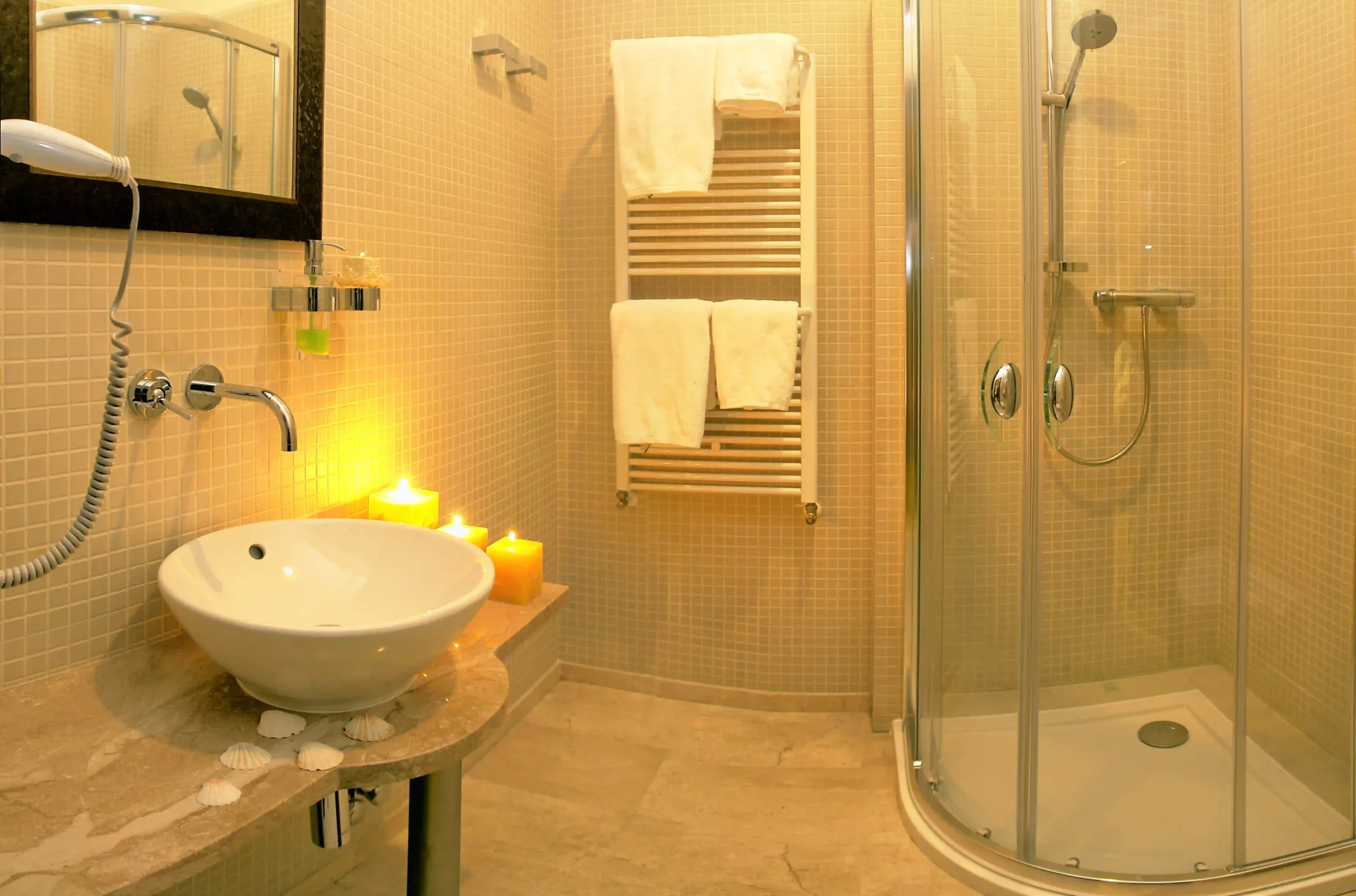 Updated bathroom with modern fixtures and stylish design.