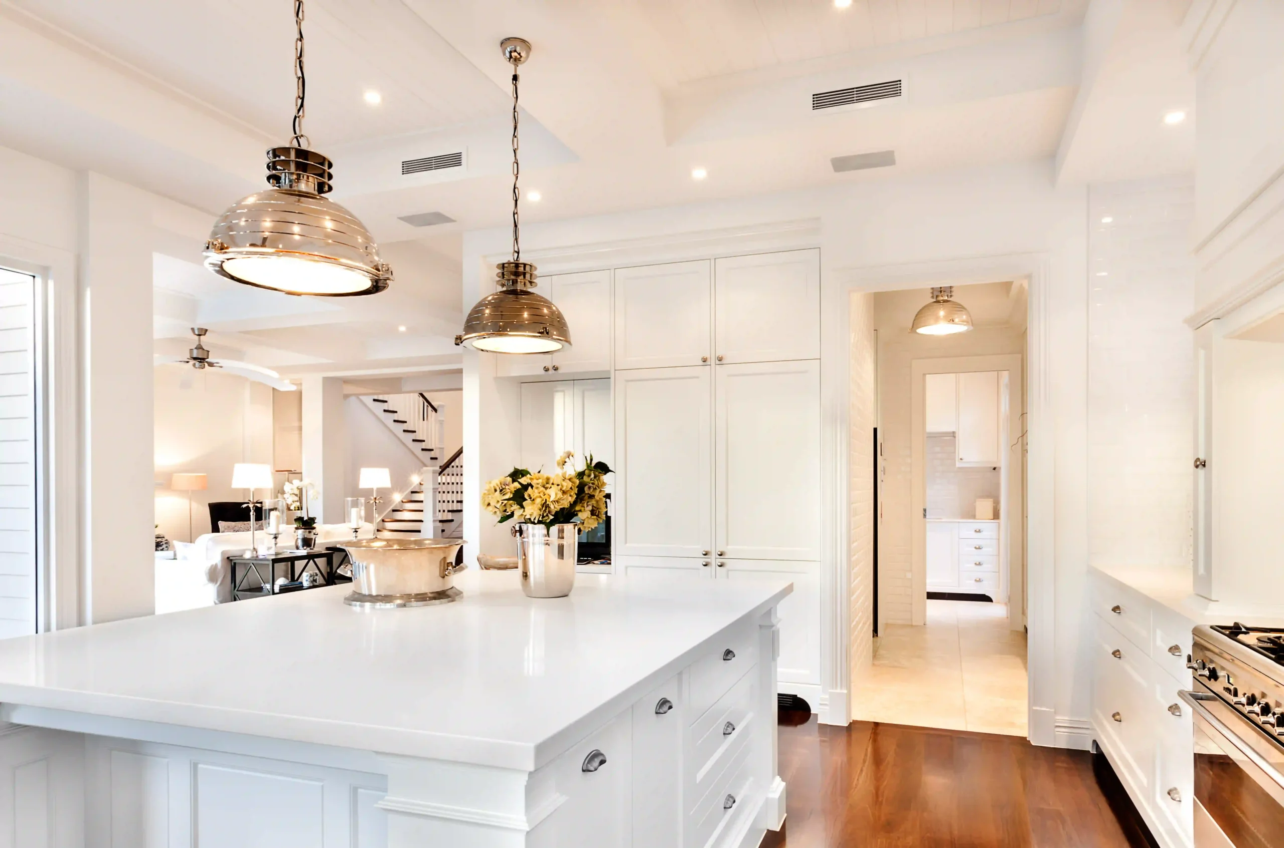 Renovated kitchen with modern design and upgraded appliances.